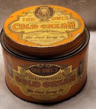 THE OWL DRUG COMPANY THE OWL'S THEATRICAL COLD CREAM TIN AWESOME GRAPHICS w OWLS picture