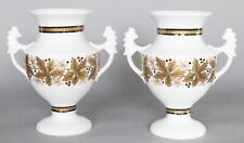 Pair of Vintage Royal Tettau German Porcelain White & Gold Urns Vases c. 1930-50 picture