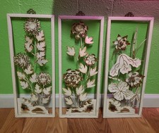 Vintage MCM Floral Themed Tole-painted Metal 3D Wall Plaques Garden Hanging Art picture