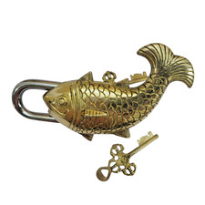 Antique Padlock Brass Hand Crafted Working Decorative Big Fish Shape Padlock picture