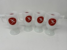 Set of 4 - Milwaukee Road Olympian Hiawatha Logo Milk Glass Mugs picture