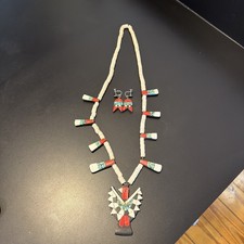 Vintage Santo Domingo Indian Depression Era Thunderbird Necklace & Earrings  picture