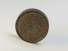Antique D.S. Brown NY Fine Soaps Wood Advertising Token Patriotic Eagle Checker picture