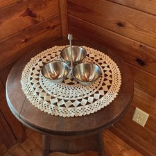 Vintage Mid-Century Modern Stainless Steel Triple Condiment Caddy picture