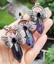 10pcs Natural Fluorite Gems Dragonfly Pendants Magic Reiki Healing Amulet picture