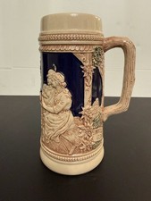 Vintage German Beer Stein, Bavarian Tavern Scene West Germany, #1805 Wheat/Blue picture