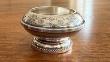 Vintage English Silver Plate Hand Engraved Floral Salt Cellar Pedestal Dish picture