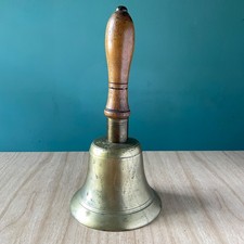 Vintage JB39 British Hand Held Brass Bell with Wooden Handle by James Barwell picture