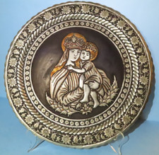Lg Vintage Russian Holy Virgin & Child Icon Plaque Mixed Metal Copper Plate 15