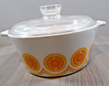 Vintage Corning Pyrex  Pyroflam Orange Print Casserole  1.8L Holland 1970s Retro picture