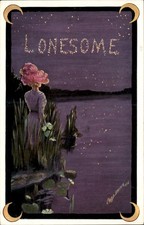 Lonesome woman by the lake Under the Stars C. W. P. c1910 Vintage Postcard picture