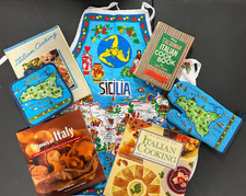 Sicily Souvenir Sicilia Apron,Mitt, Pot Holder & 4  VTG  Italian Cook Books picture