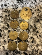 Vintage brass Sioux plant employee tool tag Lot x8 Coal Plant Numbered ID Tags picture