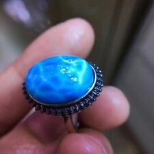 Natural Blue Larimar Gemstone  Adjustable Bead Shape Silver Ring AAAA picture