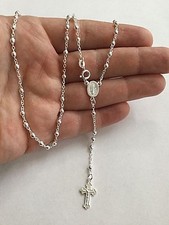 925 STERLING SILVER ITALIAN ROSARY 3mm 16” LONG/ ROSARIO PLATA ESTERLINA 925-16” picture