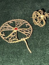 Portuguese Vintage Gilt Filigree Santo Halo And Crown Set picture