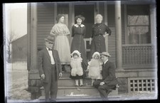 Antique Negative Glass Slide Americana Porch Group Family Fur Babies #B53 picture