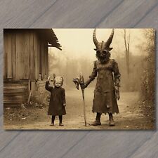 👻 POSTCARD: Weird Scary Vintage Monster Kid Halloween Cult Unusual Mask picture
