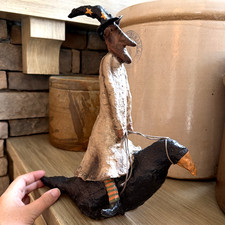 Kevin Smith Folk Art Primitive Halloween Witch Riding a Crow 12
