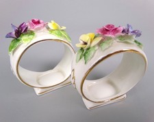 Royal Adderley Napkin Rings x 2. Floral / Flowers. Vintage bone china. picture