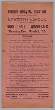 1896 Epworth League Unique Musical Festival Program Flyer Handbill Winghester picture