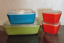 Vintage Pyrex Primary Colors Refrigerator Dish Set 501 502 503 with Lids 8pc picture