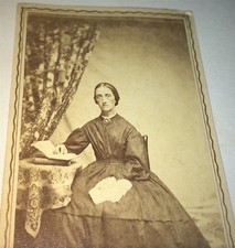 Rare Antique American Civil War Era Victorian Fashion Lady, Open Book CDV Photo picture
