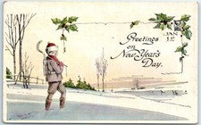 Snow Scene Art Print - Greeting Card - Greetings on New Year's Day picture