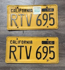 Vintage California CA License Plate 1956 / 1962 Sticker Yellow Black picture