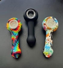 3 Pack SILICONE SMOKING PIPE W/ GLASS BOWl | USA SELLER picture