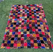 Rare 1970s Vintage Velvet Patchwork Comforter Boho Hippie Daydream Designs picture