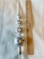 Vtg 12” White Silver Triple Ball Finial Tree Topper Glass Christmas Mini Indents picture