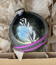 Vintage Shiny Brite USA Jumbo Stripe Floral Art Deco Glass Christmas Ornament picture