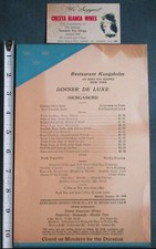1944 Restaurant Kungsholm MENU 142 E.55th St NYC + Cresta Blanca Wines Card Cali picture
