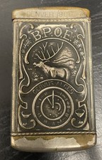 Antique Brass Embossed B.P.O.E Elks Lodge Fraternal Advertising Match Safe Case picture