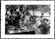 Picnic Group Family 1950s Snapshot Photograph Outdoor Gathering Candid picture