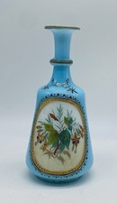 Pretty Victorian FRENCH BLUE OPALINE Glass Vase With Hand Painted Floral Enamel picture
