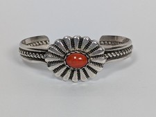 Vtg Native American Sterling Silver Old Red Coral Concho Cuff Bracelet 6