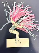 Antique Art Deco Feathered Showgirl Table Decoration Place Card 6.5” Original Os picture