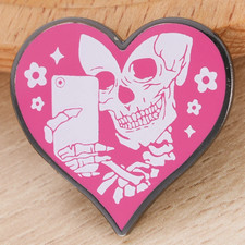 Skelton Selfie Goth Halloween Heart Enamel Pin picture