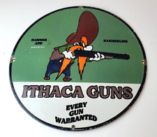 Vintage Ithaca Guns Sign - Hunting & Firearm Porcelain Gas Pump Service Sign picture