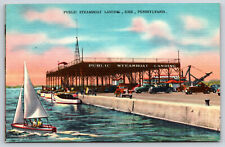 Original Vintage Antique Postcard Public Steamboat Landing Boats Cars Erie, PA picture