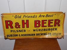 Vintage R & H Beer Stapleton New York City Embossed Tin Sign picture