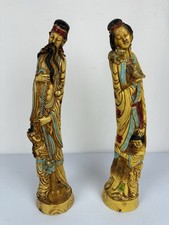 Vintage Art mark Husband & Wife Asian Figures Chinese Statues Made In Italy 15.5 picture