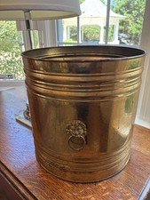 Vintage Large Brass Planter Bucket Lion Head Handles 13.5
