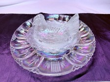 Mosser Glass Iridescent Hen on Nest with Federal Borealis Egg Plate picture