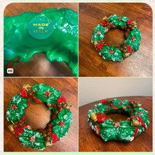 Vintage Italy Wax Christmas Wreath Candle Holly Berry Bell Holiday Decor ~9” HTF picture