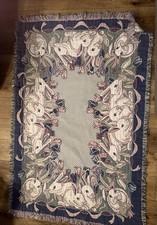 MWW 1992 Easter Bunny Rabbits Foam Green Blue Floral Tapestry Cotton Throw picture