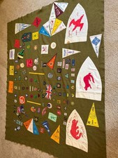 Vintage 1960-70's UK-Britain Boy Scouts Patches & Troop Flag collection -Blanket picture