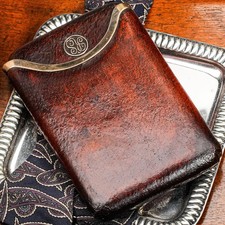 Rare Asprey & Co. 9k Gold Art Deco Antique Leather Cigar Case Tobacciana picture